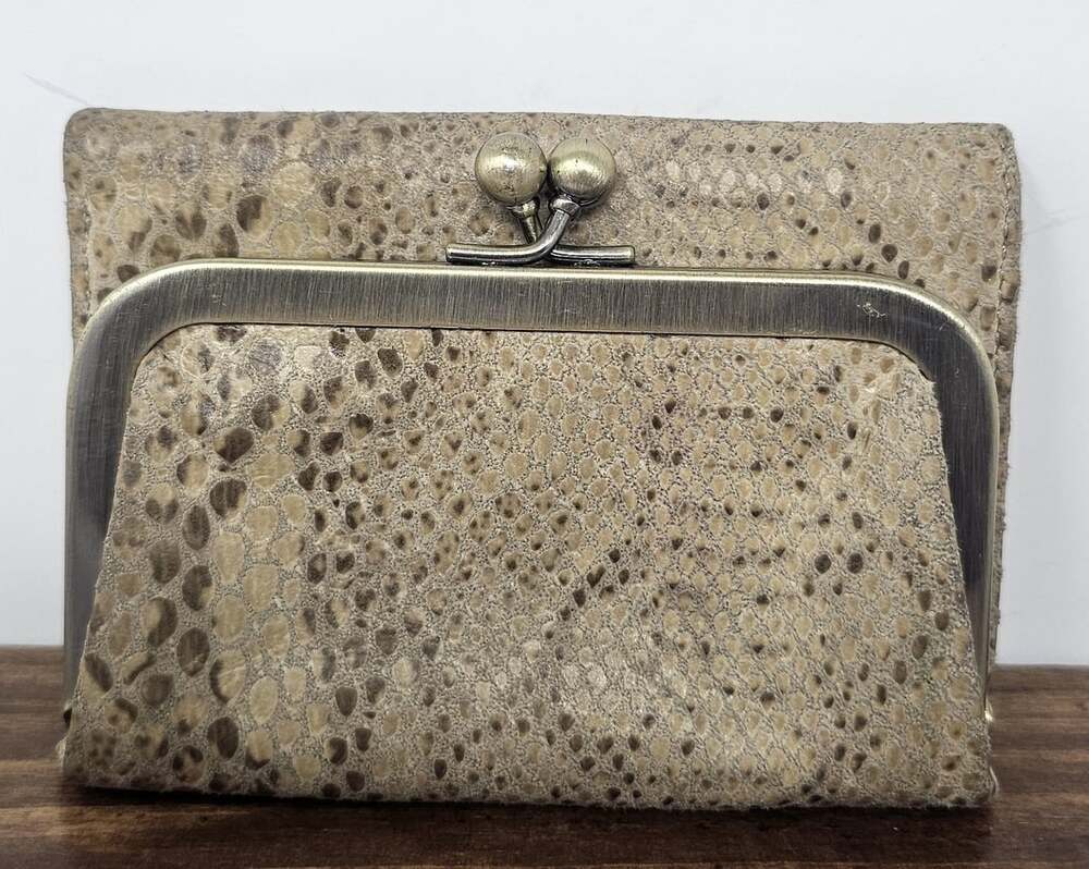 Vintage HOBO International Robin Leather Snakeskin Print Trifold Wallet EUC